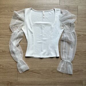 PRICELESS White Puff-Sleeve Square Neck Top